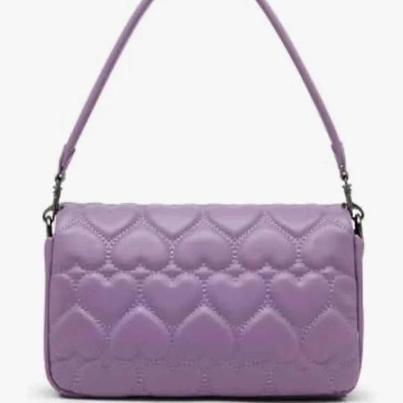Betsey Johnson Lavender Quilted Heart Crossbody Bag with Silver Heart Clasp - Picture 9 of 10